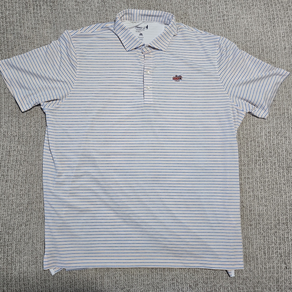 johnnie-O Other - Johnnie-O Performance Men's Striped Polo Shirt - Blue, White, Orange Size XL